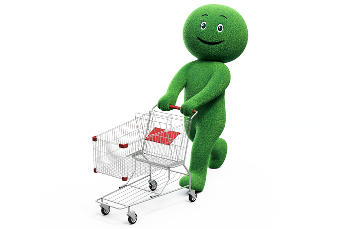 Mascotte Cetelem qui fait du shopping