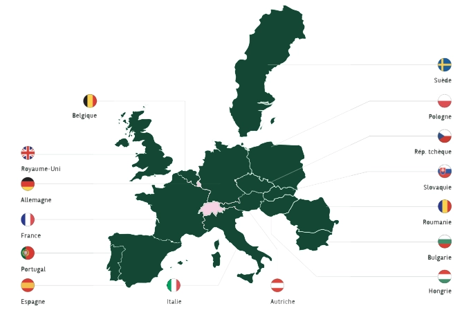 Map of countries represented in the annual study by l'Observatoire Cetelem of Consumption